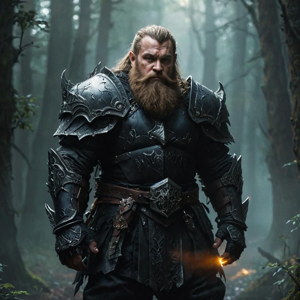 Dwarf Warrior in Misty Forest: Digital Art Portrait