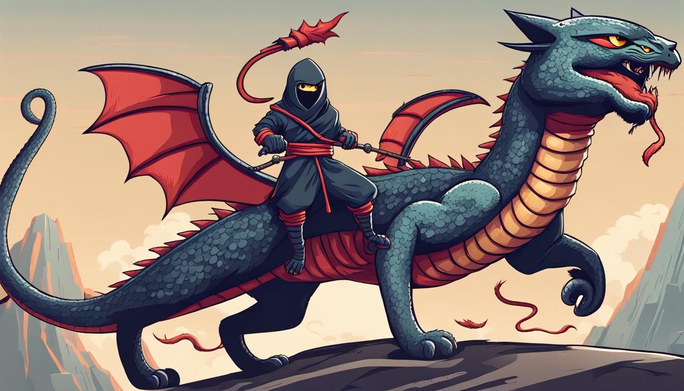Ninja Cat on Dragon Fighting Enemies