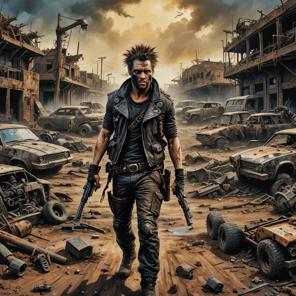 Mad Max Punk Character in Acrylic Illustration