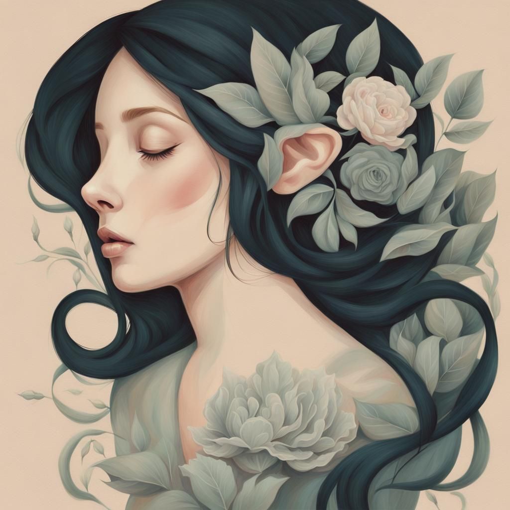 Ethereal Girl Portrait with Flowing Hair