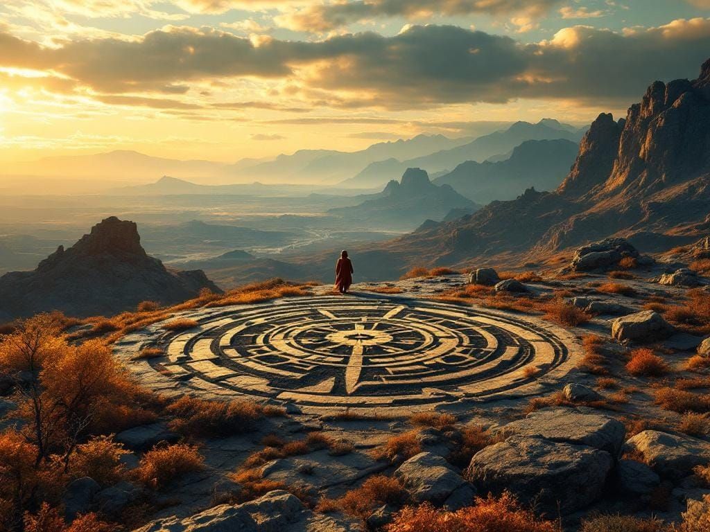 Soaring Over Autumn Geoglyphs in Cinematic Lighting