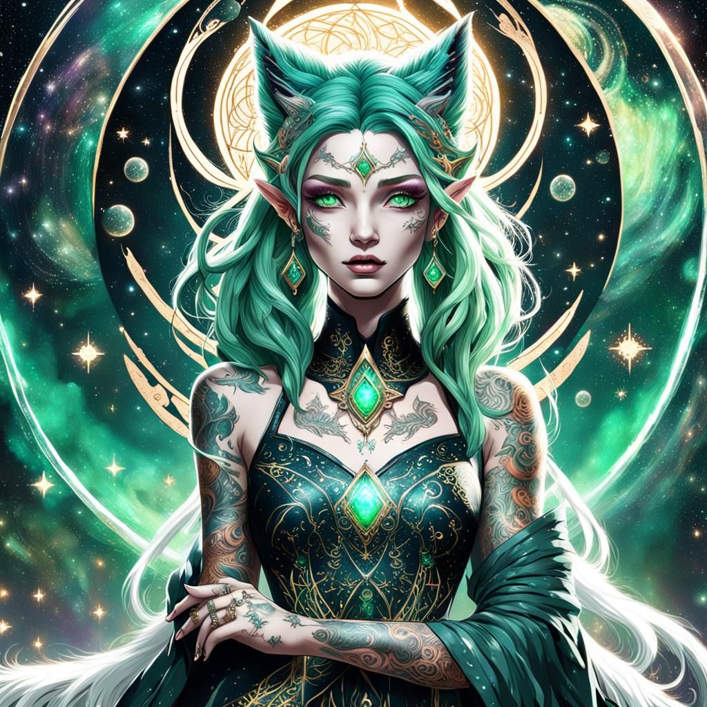 Ethereal Being with Green Hair in Digital Art