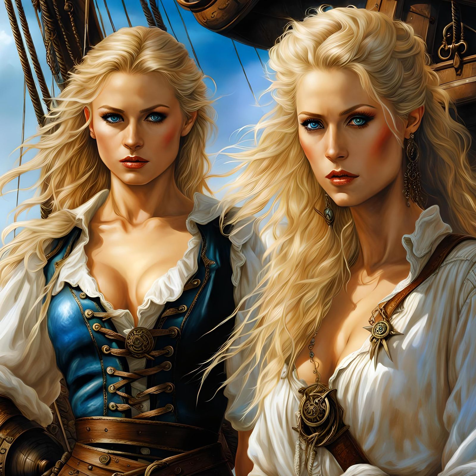 Blonde Pirate Woman on Ship, Fantasy Art