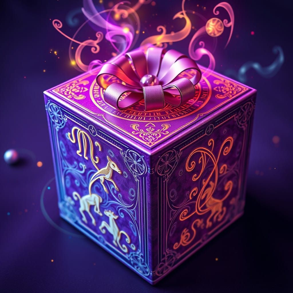 Luxurious Purple Gift Box with Swirling Zodiac Signs