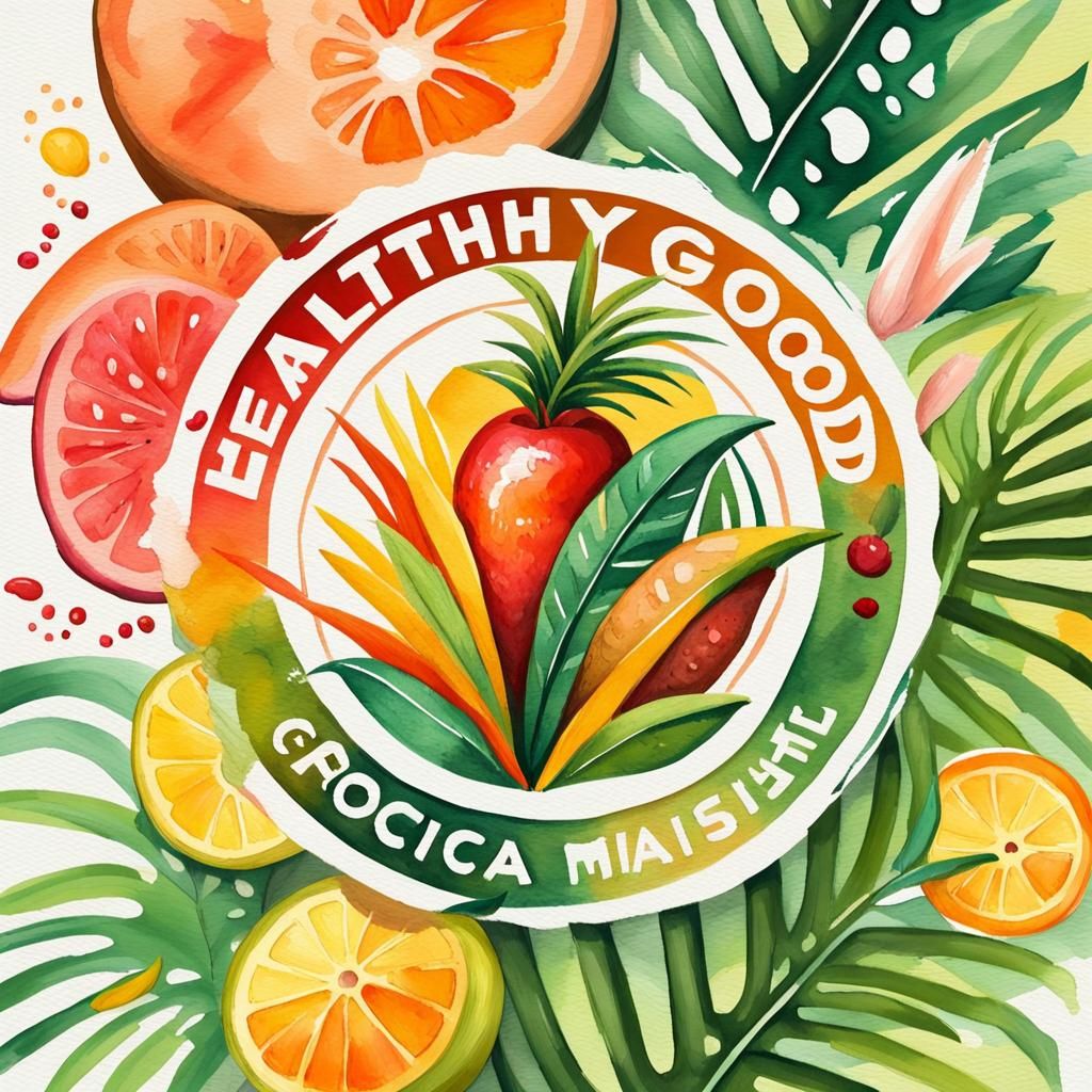 Healthy Tropical Food Logo in Gouache Style