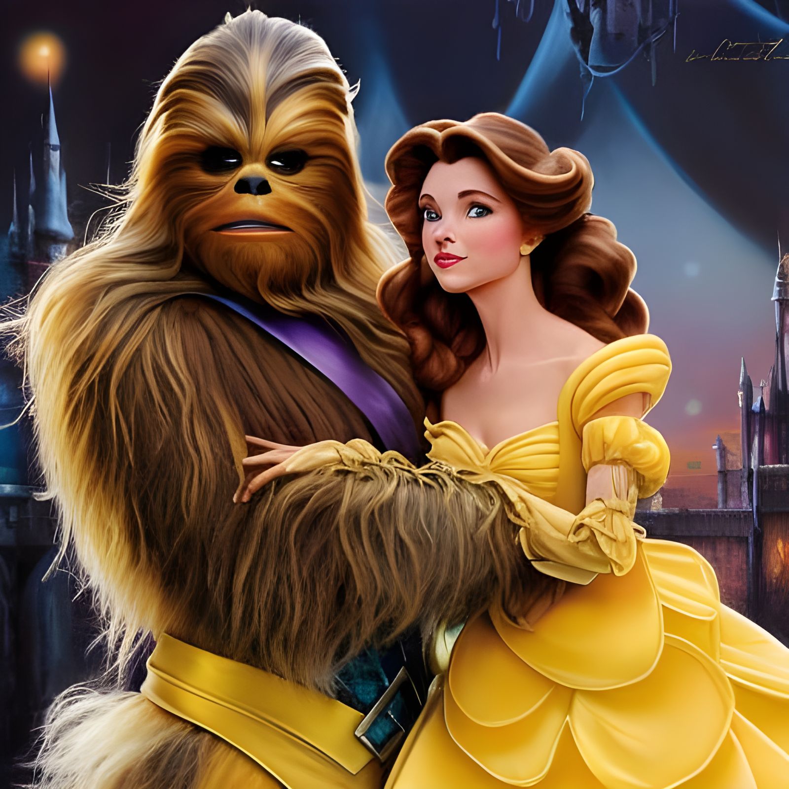 Chewbacca Hugs Belle in Rococo Style