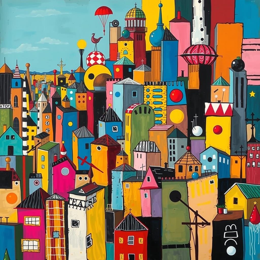 Abstract Cityscape in Art Brut Style