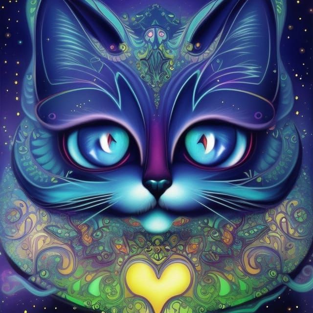 Mystical Psychedelic Cat Vector Art
