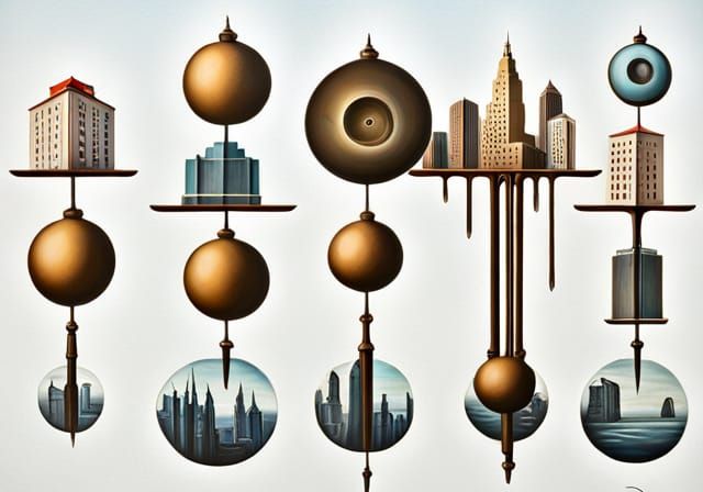 Surreal Urban Scene: Platypus vs Penguins, Dali Style