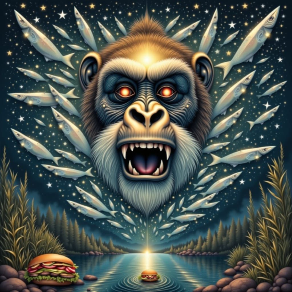 Majestic Gorilla With Starry Eyes In Surreal Underwater Worl...