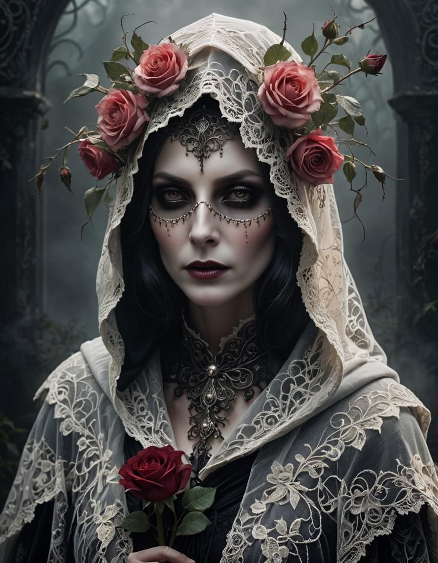 Lady Grim Reaper Portrait in Romantic Fairytale Style