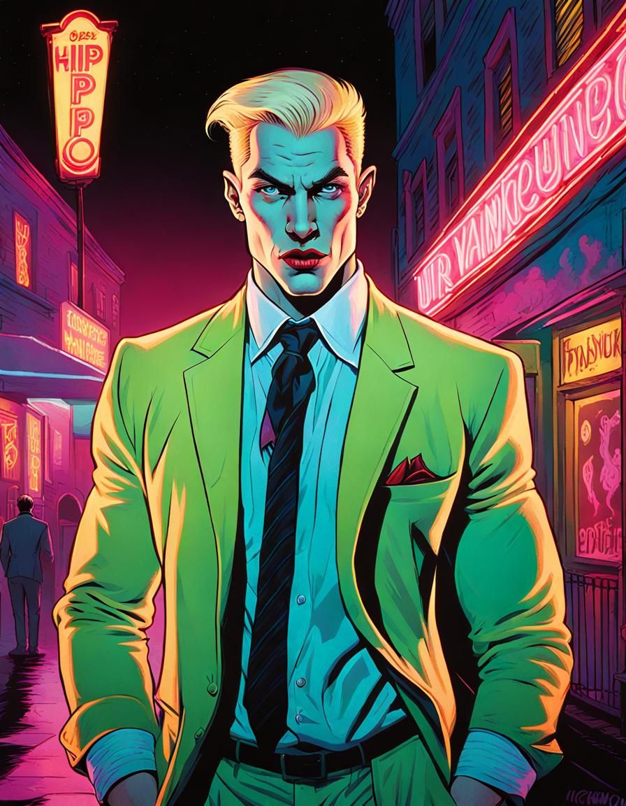 Nightclub Vampire Portrait in Comic Book Style