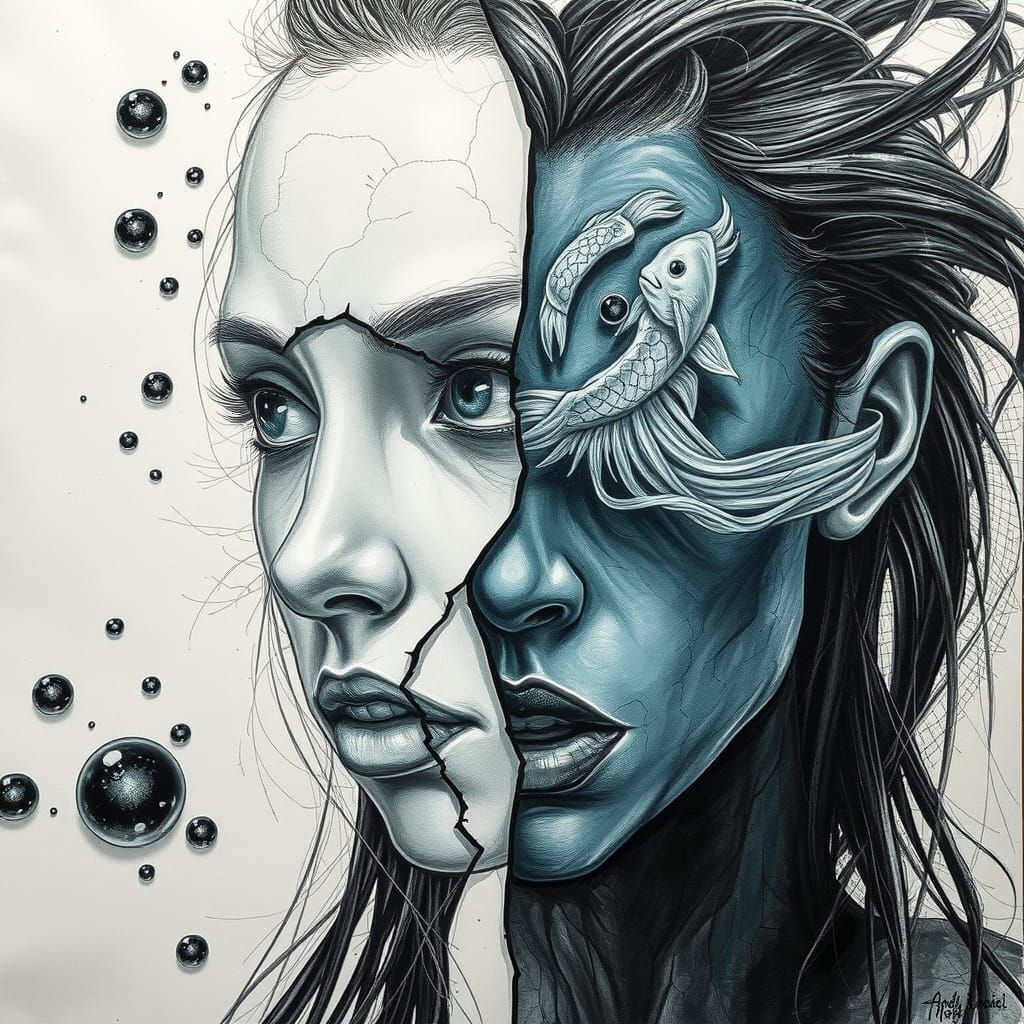 Enigmatic Girl with Tattoos in Surrealist Forest