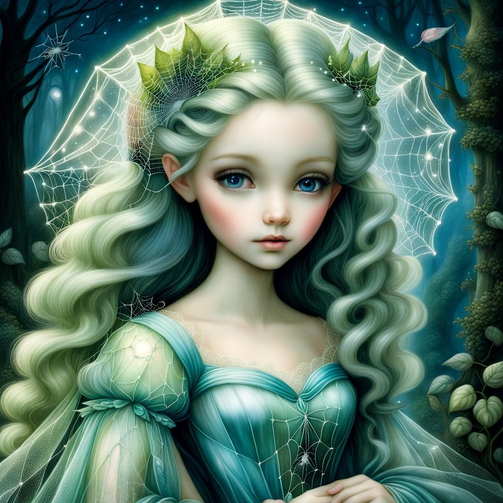 Fairy Cobweb Portrait in Storybook Illustration Style