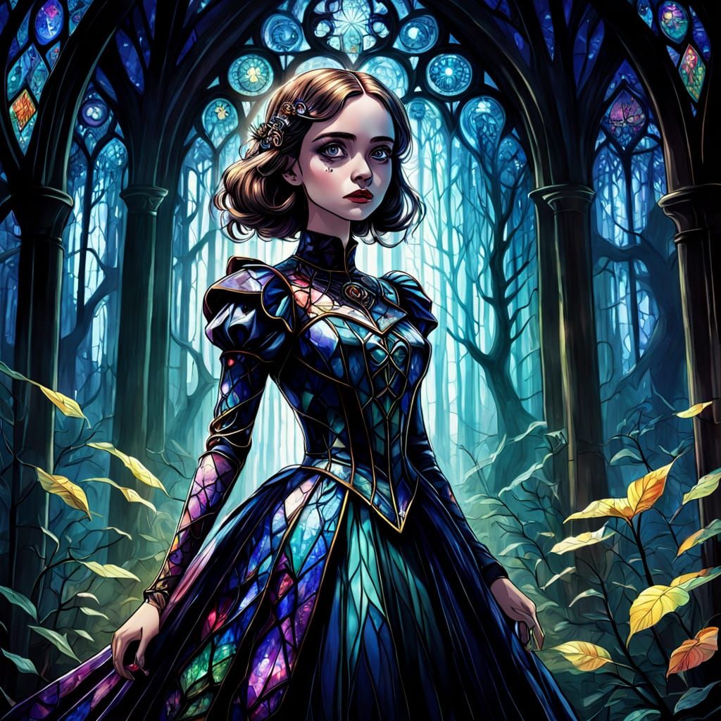 Gothic Fantasy Portrait in Stained Glass