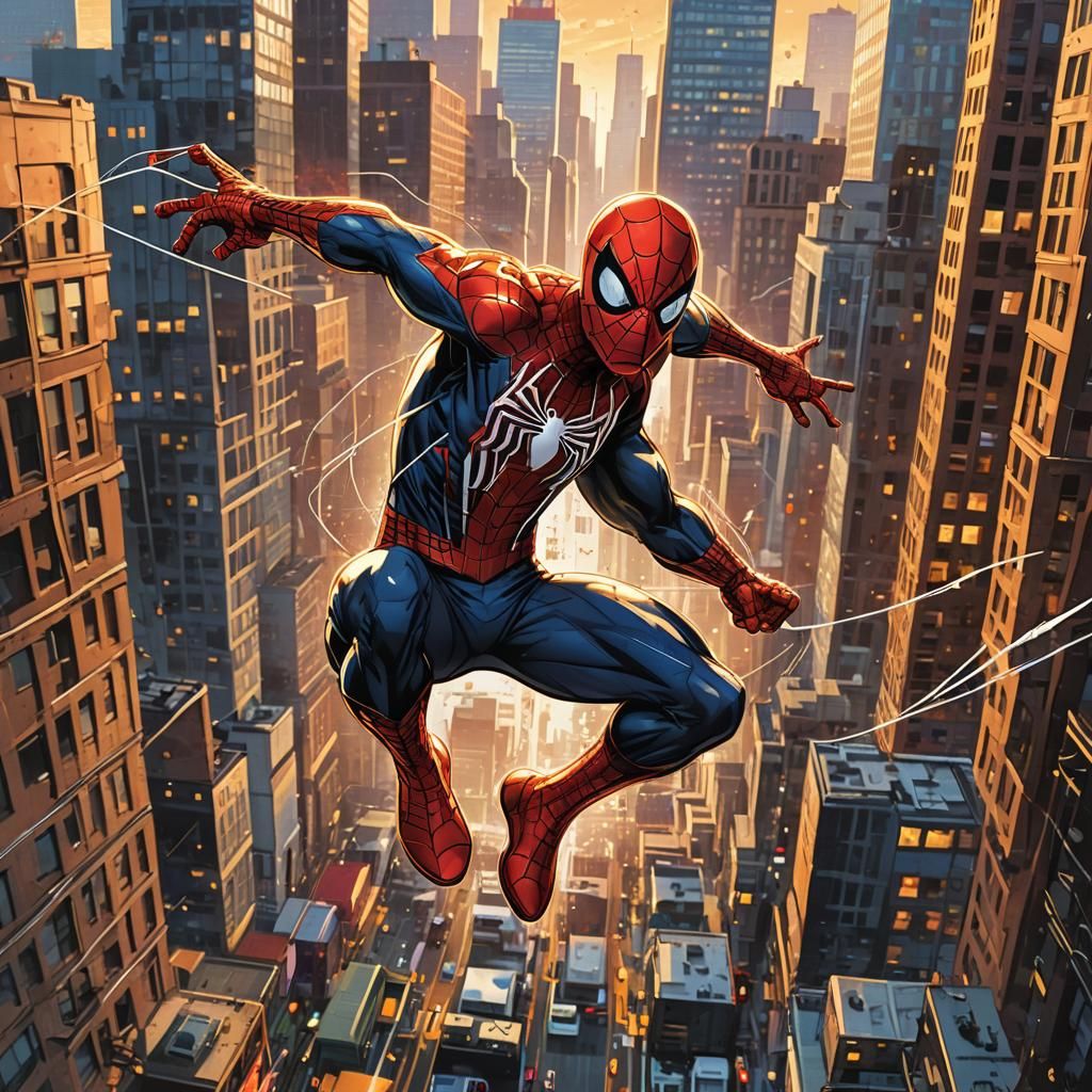 Spider-Man Swings Through City: Comic Book Illustration