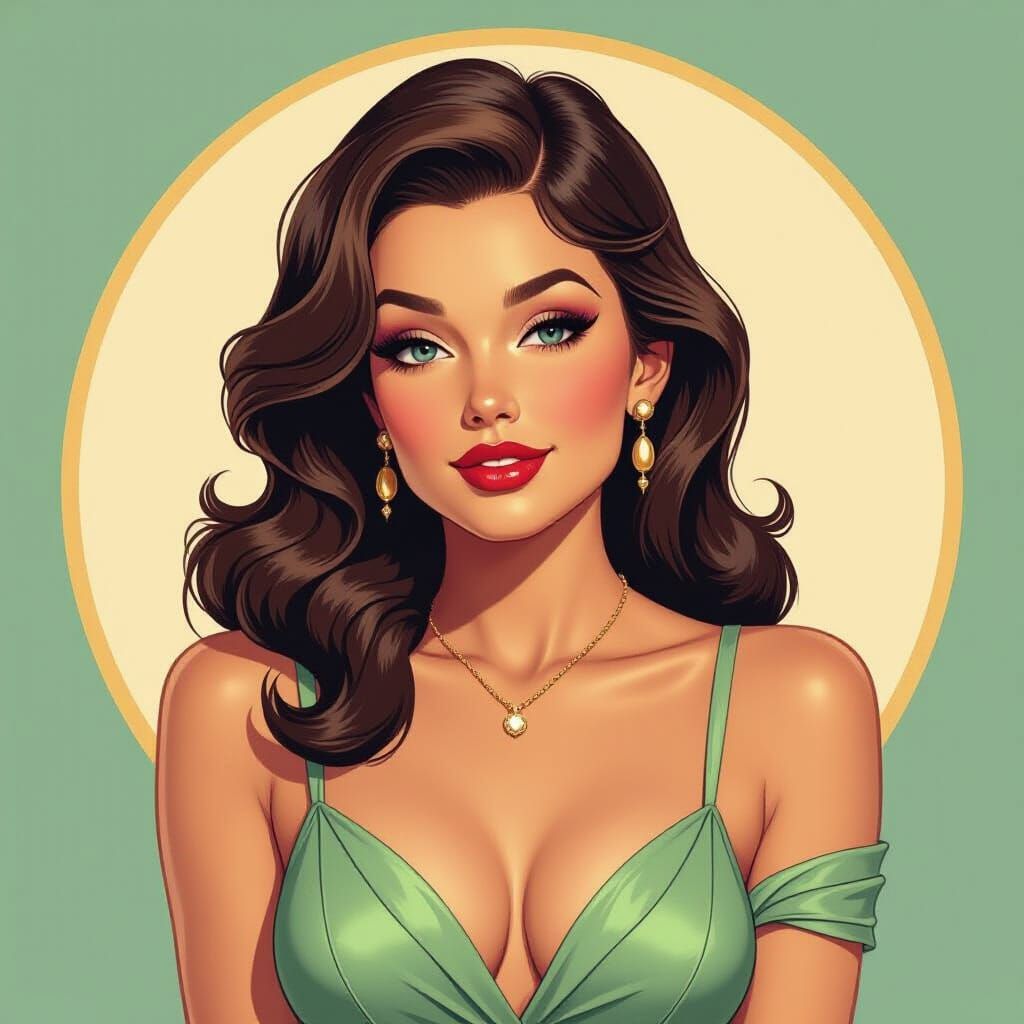 Retro Pin-Up Girl Portrait in Pastel Colors