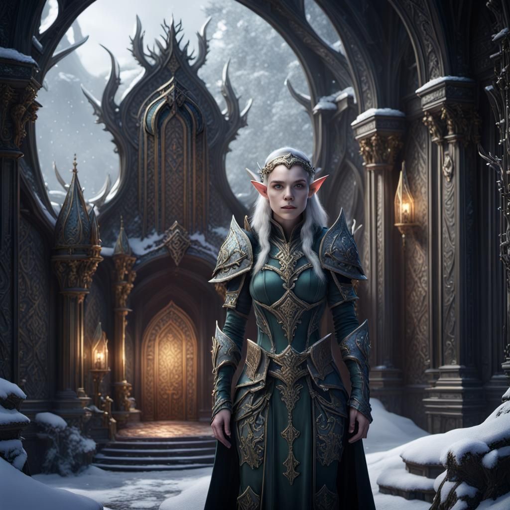 Winter Elf Princess in Fantastical Throne Room