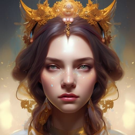 Crying Golden Princess Portrait in Hyperdetailed Style