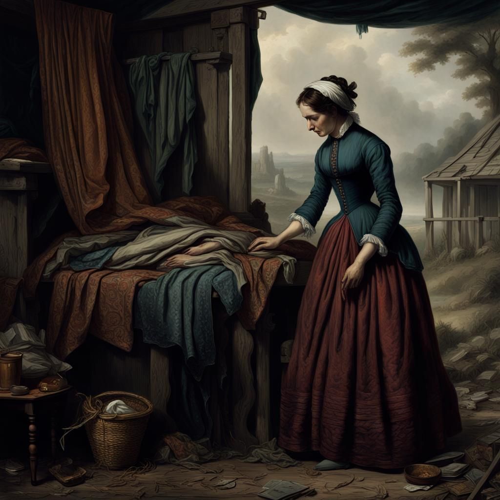 Old Woman in Dark House: Detailed Matte Painting