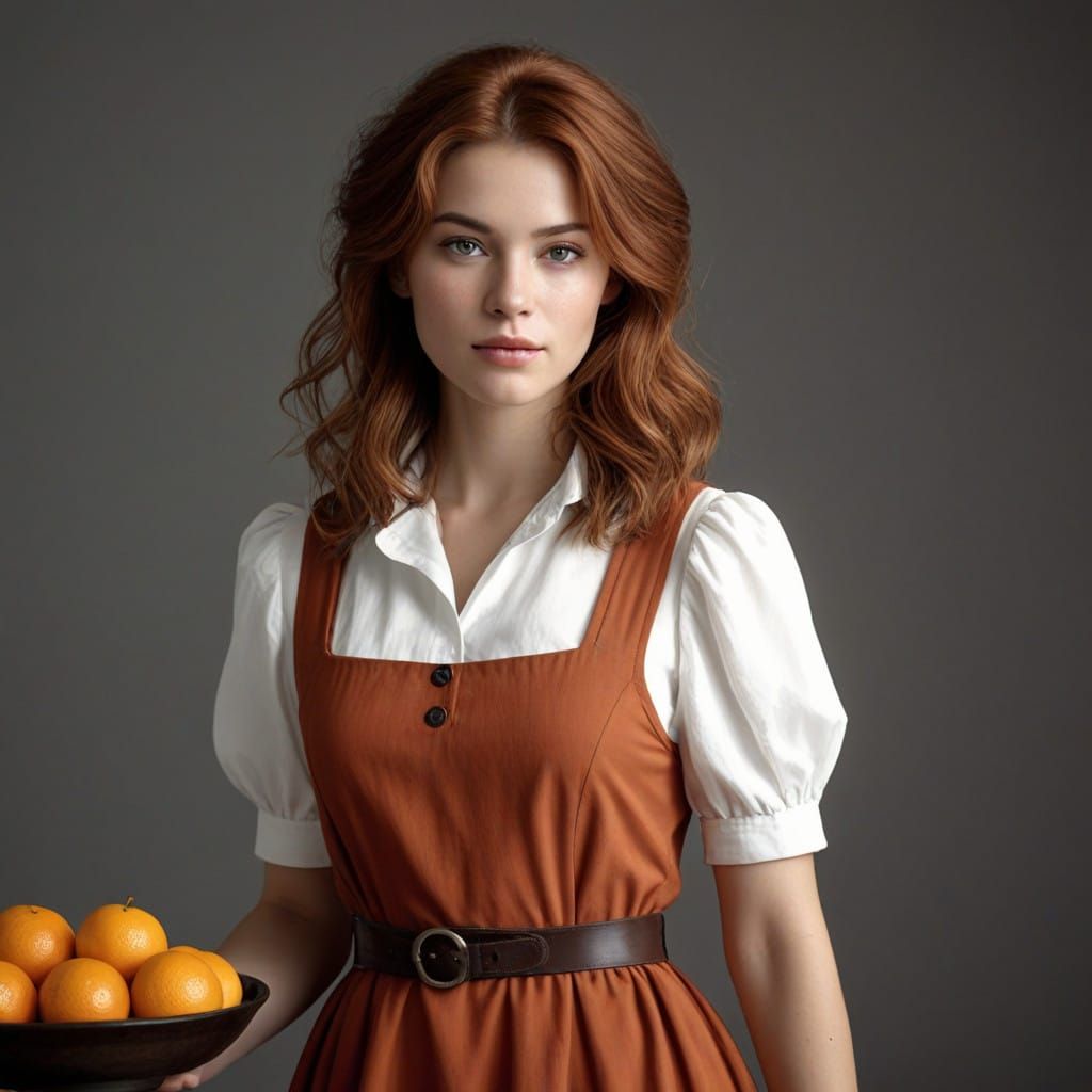 Elegant Woman in Terracotta Pinafore Dress