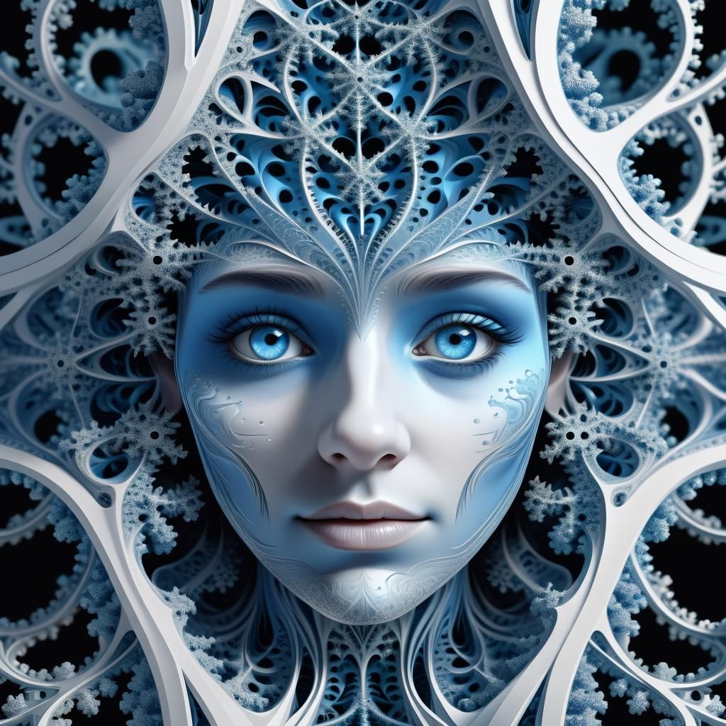 Detailed Fractal Female Face in Winter Colors