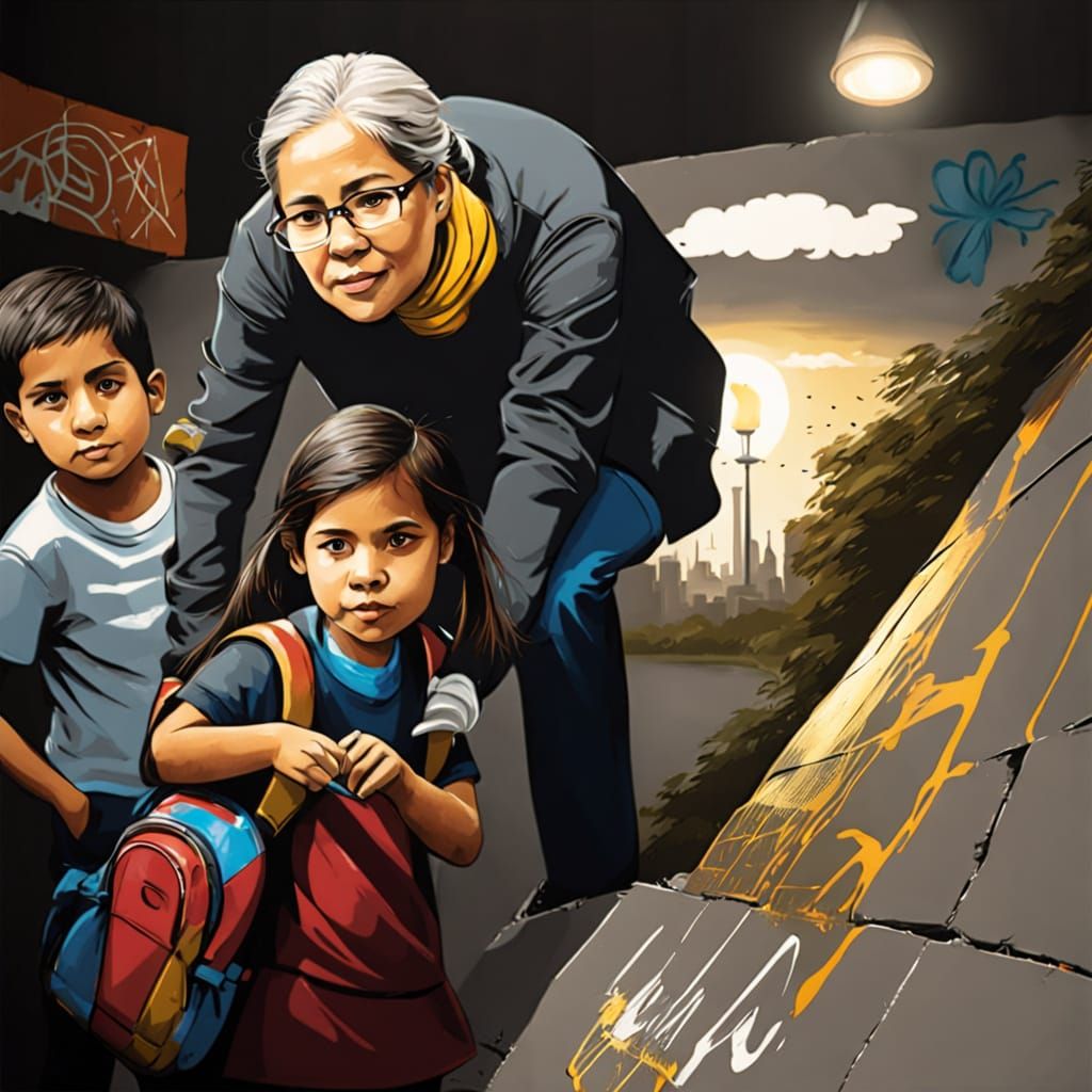 Graffiti Art: Woman Floating in River Delta