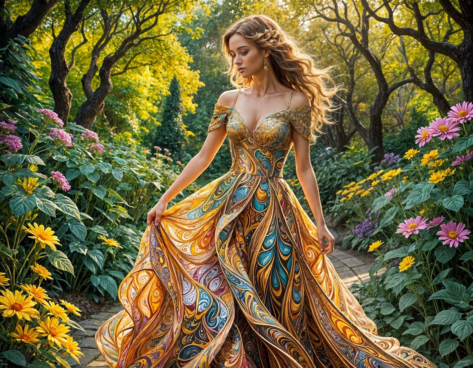 Woman in Garden: Abstract Vector Fractal Art