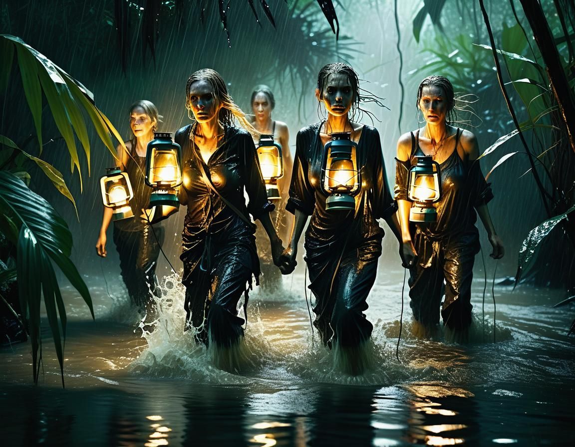 Pirate Women in Jungle Swamp: Fantasy Splash Art