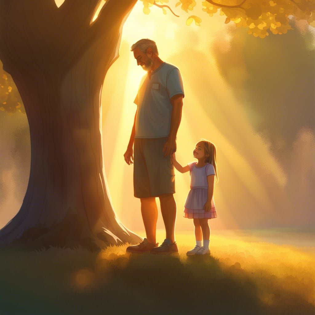 Girl and Father in Golden Sunlight