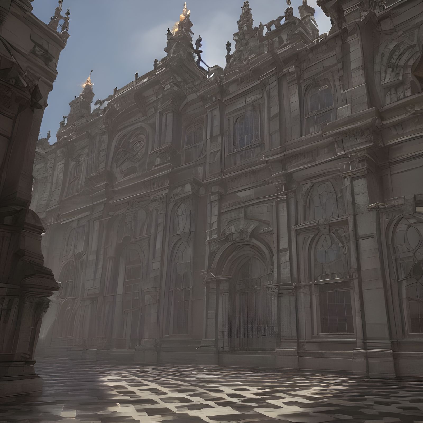 Pixelated Baroque Architecture with 3D Shading