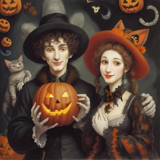 Halloween Cat Smiles: A Surrealist Painting