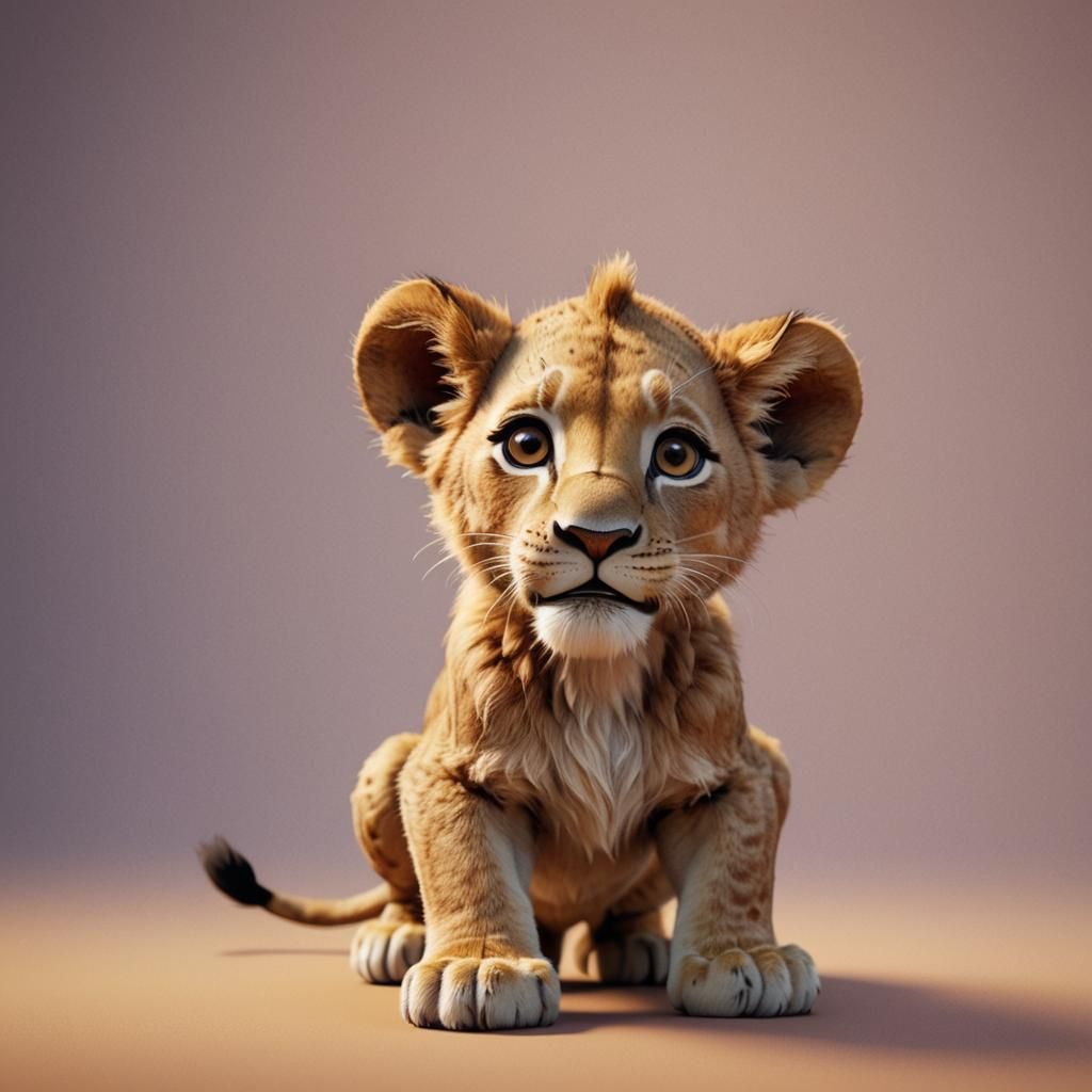Cute Lion Cub in 3D Digital Art Style