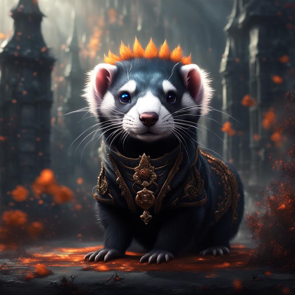 Goth Ferret with Goth Hairstyle in Detailed Painting