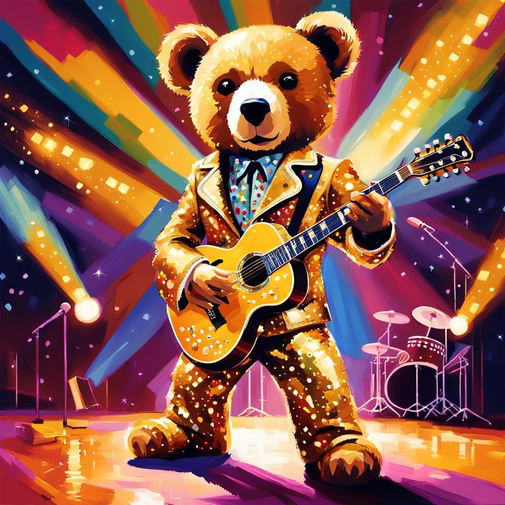 Elvis Teddy Bear in Fauvist Digital Painting