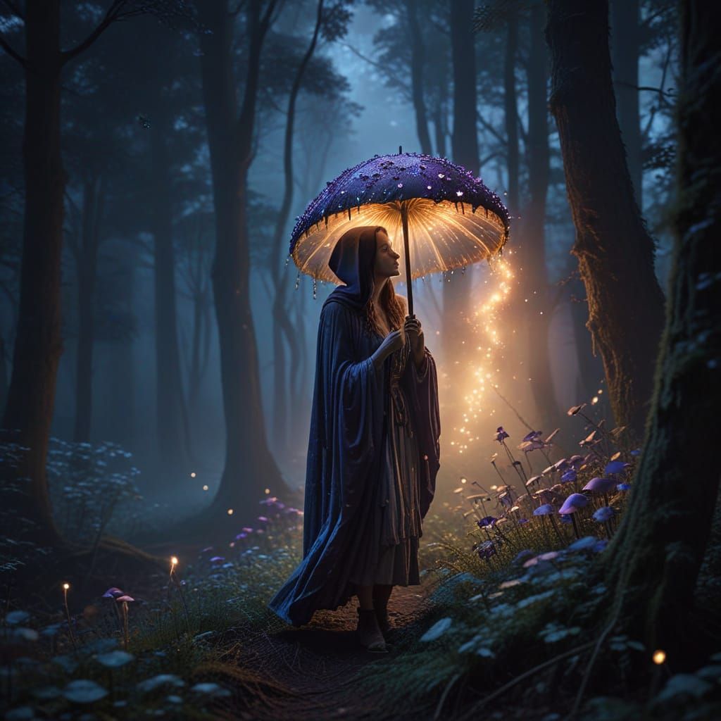 Mystical Moonlit Forest Scene in Ethereal Lighting