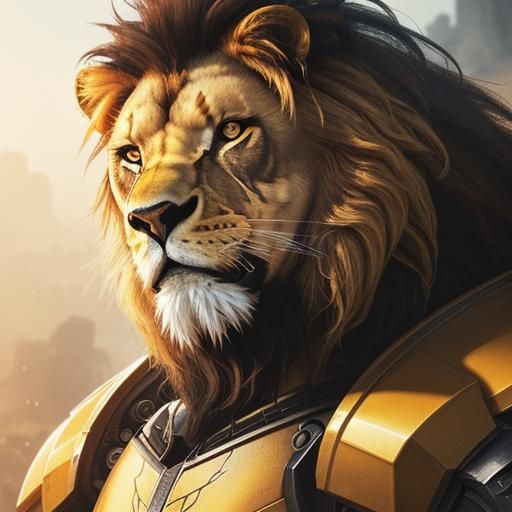 Hyperrealistic Bumblebee as a Lion Splash Art