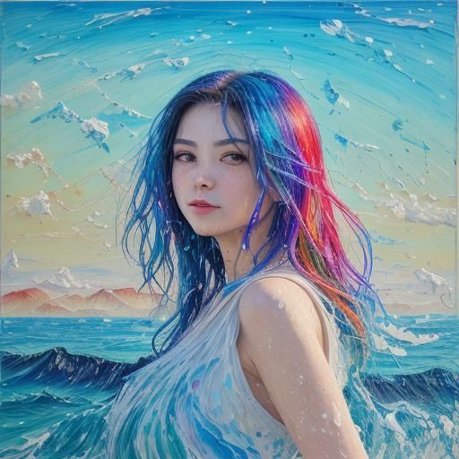 Greek Seascape with Rainbow in Impressionist Style