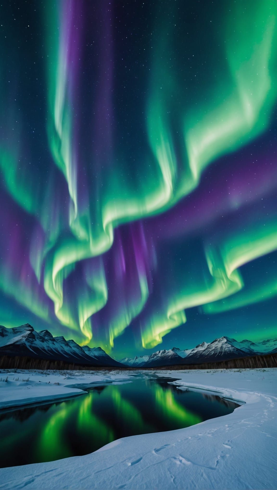 Arctic Landscape Under Swirling Northern Lights