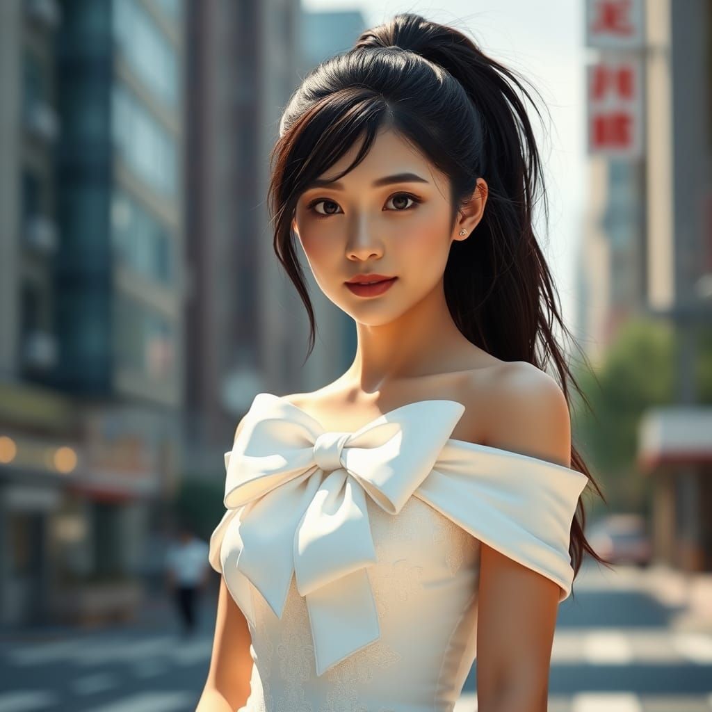 Elegant Asian Woman in Wedding Dress, Matte Painting