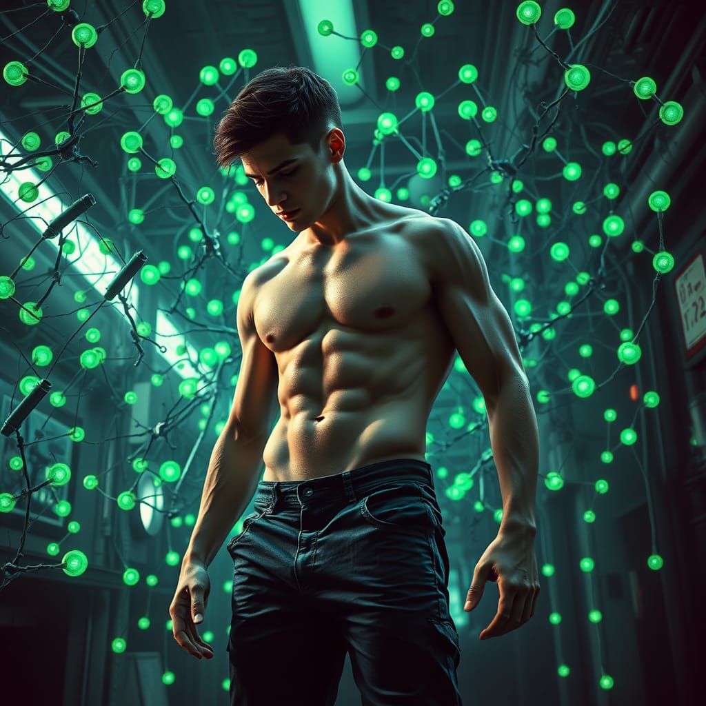 Man Overwhelmed by Nanobots in Biomechanical Horror Style