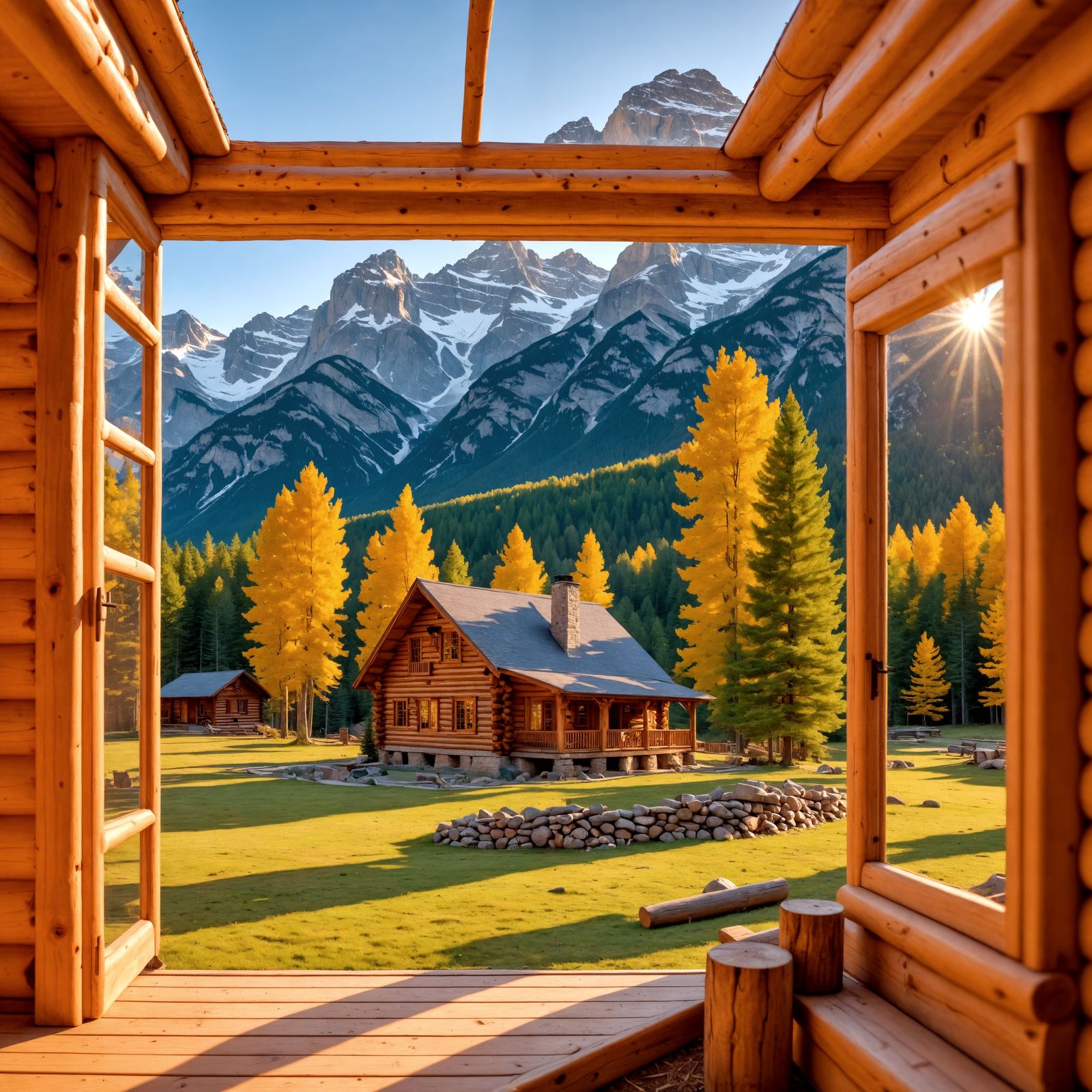 Hyperrealistic Log Cabin in Perfect Composition
