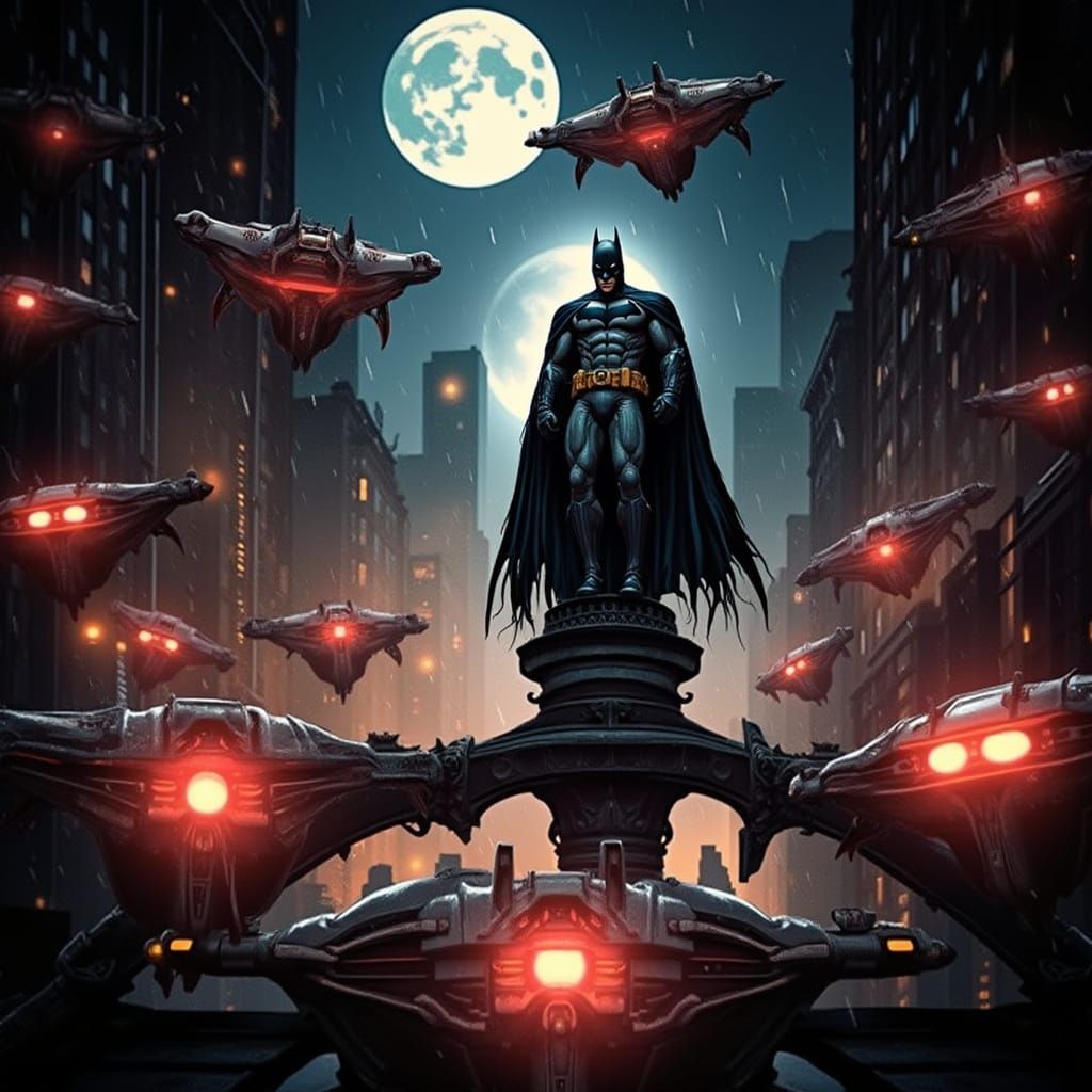 batman surrounded by drones