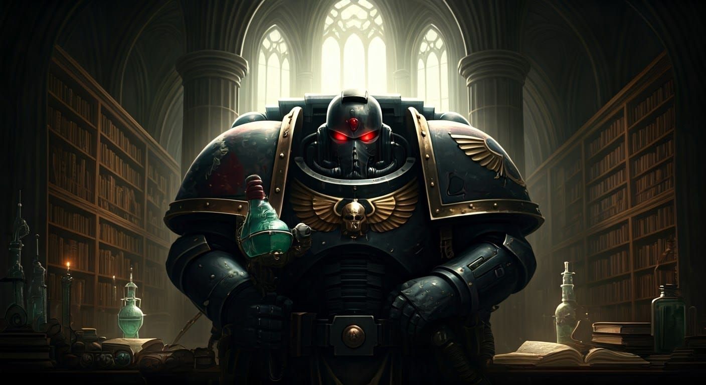 Space Marine Apothecary Portrait in Mystical Library