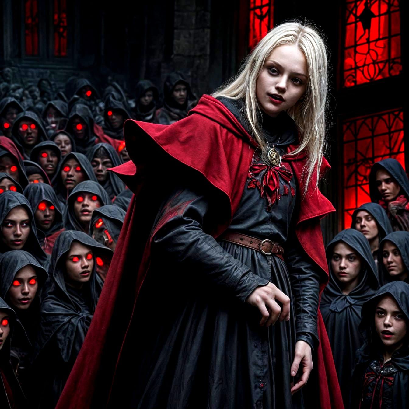 Vampire Baby Bites Teenagers in Bloody Red Cloak