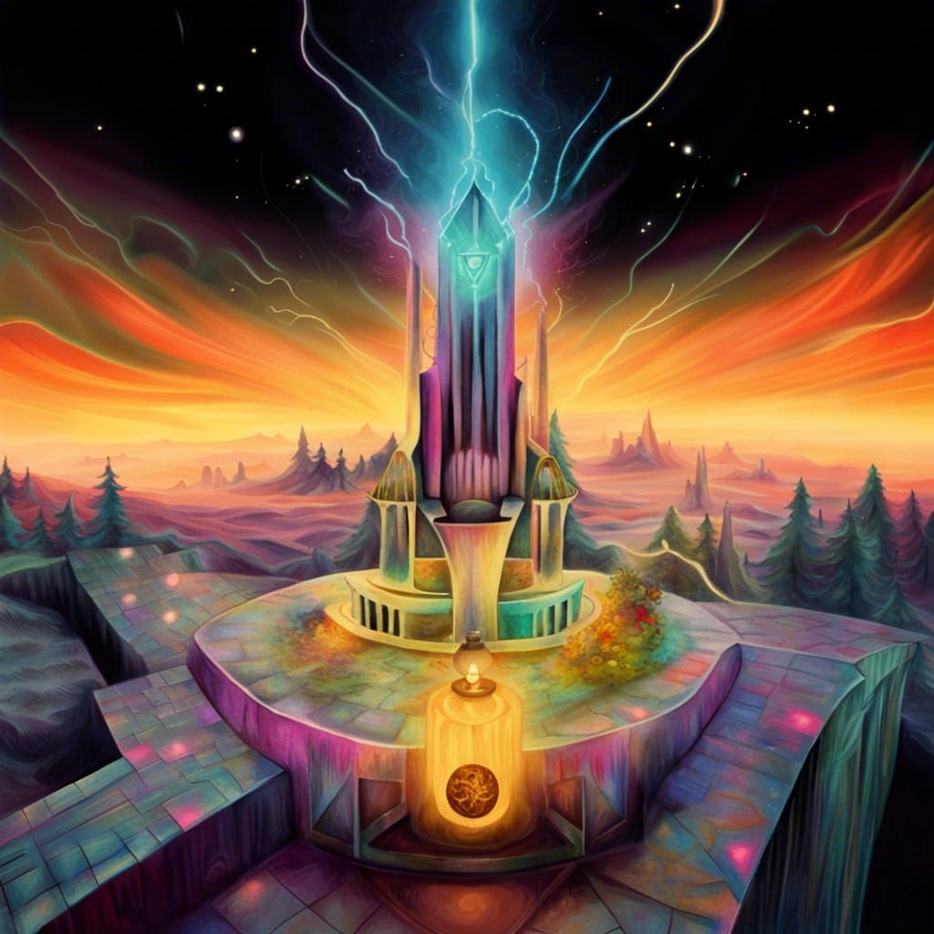 Magician Tarot Card in 80s Sci-Fi Laboratory