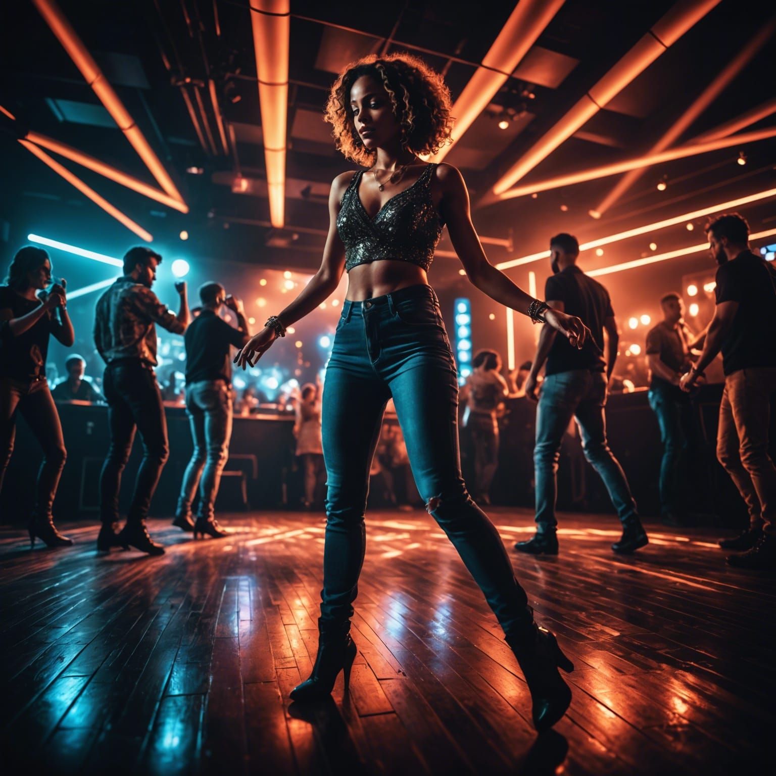 Hyperrealistic Nightclub Scene with Sharp Focus