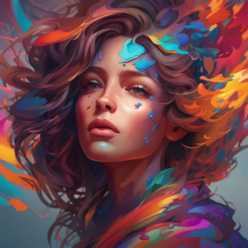Abstract Colorful Mind Portrait in Hyperdetailed Style
