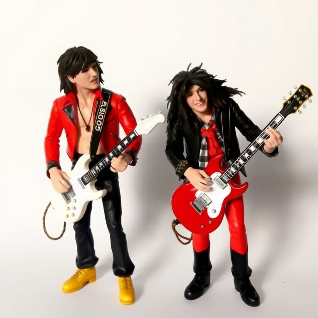 Action figure glam rock versions of the Goo Goo Dolls lead vocalist and guitarist John Rzeznik, bassist and vocalist Rob...