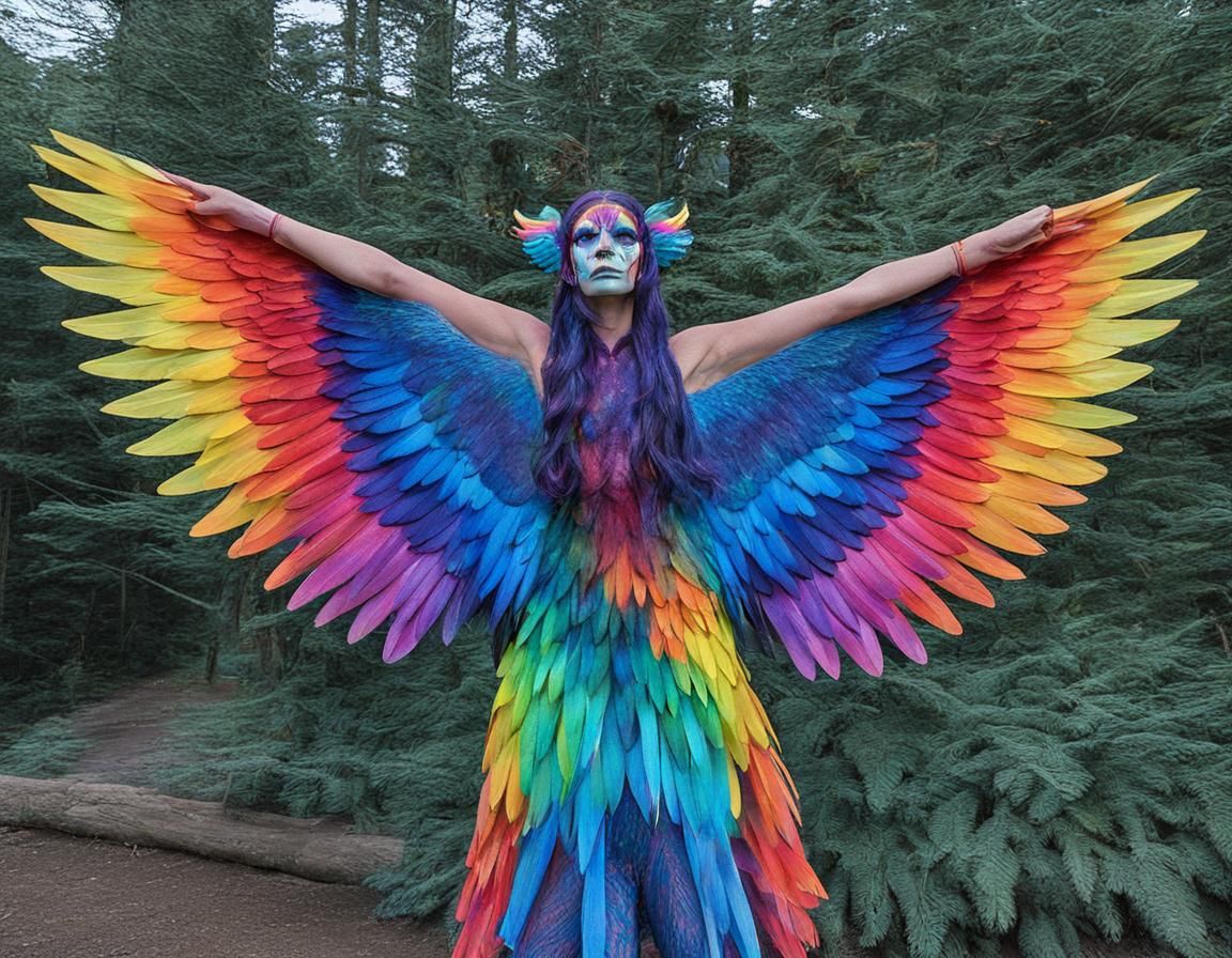 Rainbow Winged Harpy Woman